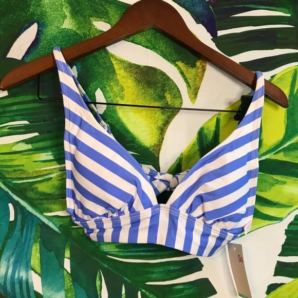 Nwt $26 SO Juniors Medium White Purple Blue Striped Tropical Bikini Swim Top - Picture 1 of 6